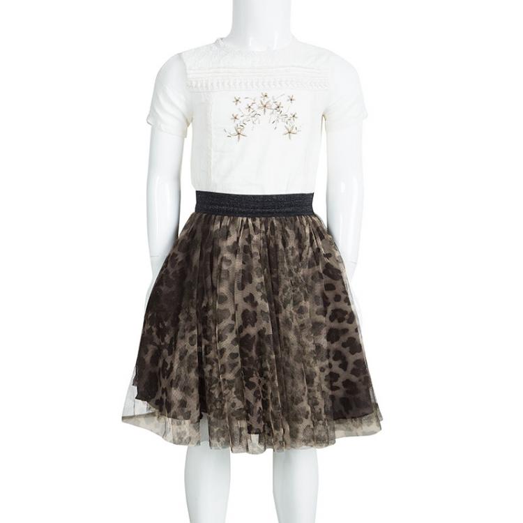 Pre Owned Jean Paul Gaultier Junior Animal Printed Mesh Layered Circular Skirt 6 Yrs