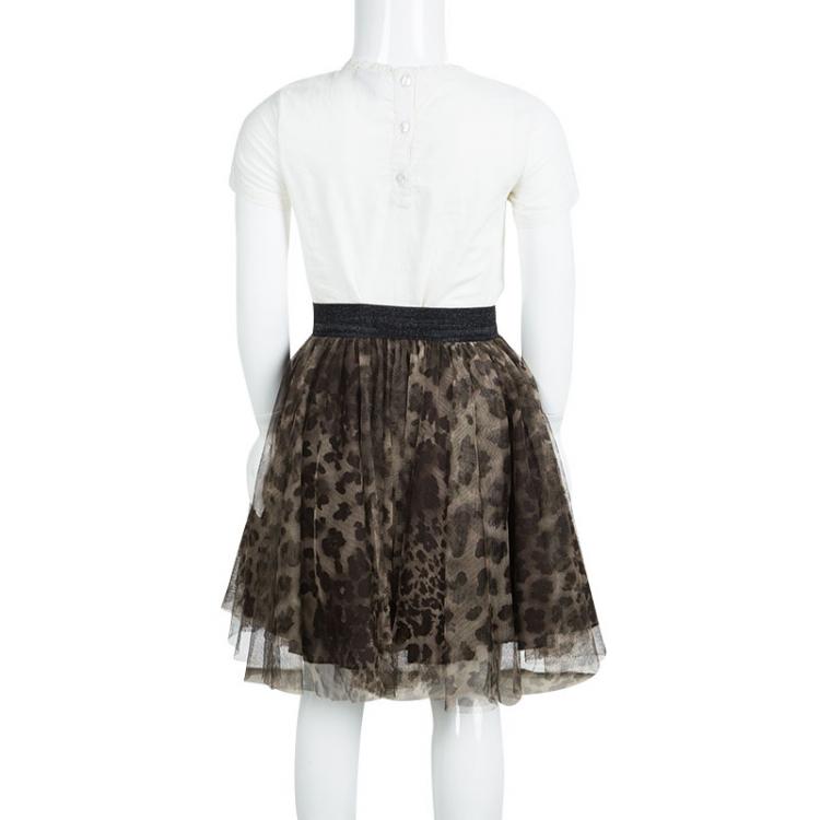 Pre Owned Jean Paul Gaultier Junior Animal Printed Mesh Layered Circular Skirt 6 Yrs