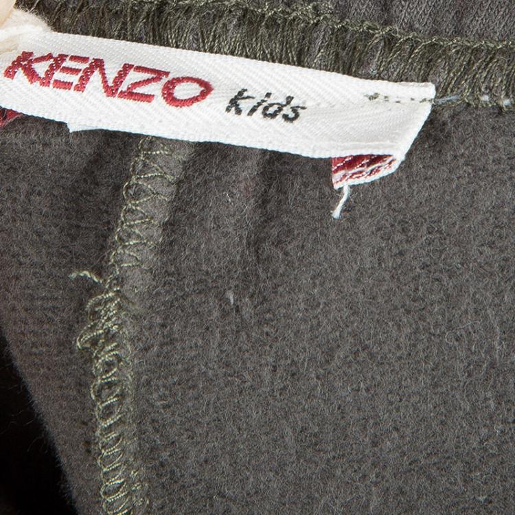 Pre Owned Kenzo Kids Khaki Green Embroidered Leggings 5 Yrs