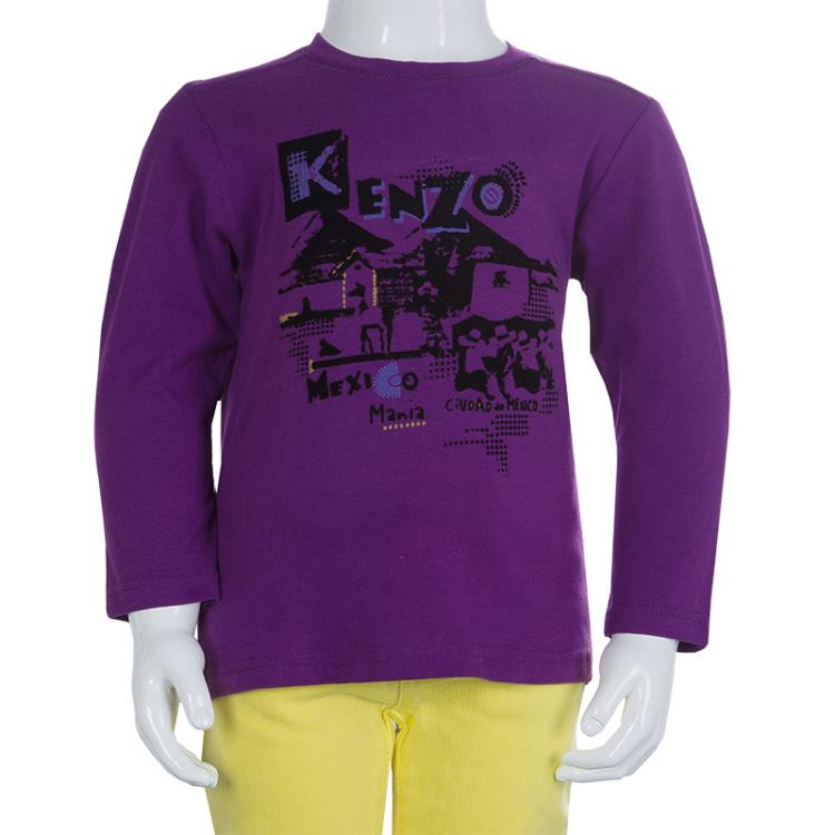 Pre Owned Kenzo Kids Purple Flock Printed Long Sleeve T Shirt 2 Yrs