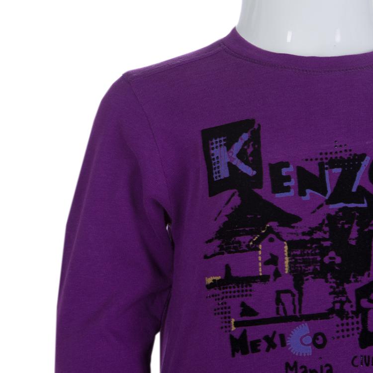 Pre Owned Kenzo Kids Purple Flock Printed Long Sleeve T Shirt 2 Yrs