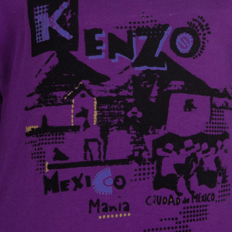 Pre Owned Kenzo Kids Purple Flock Printed Long Sleeve T Shirt 2 Yrs