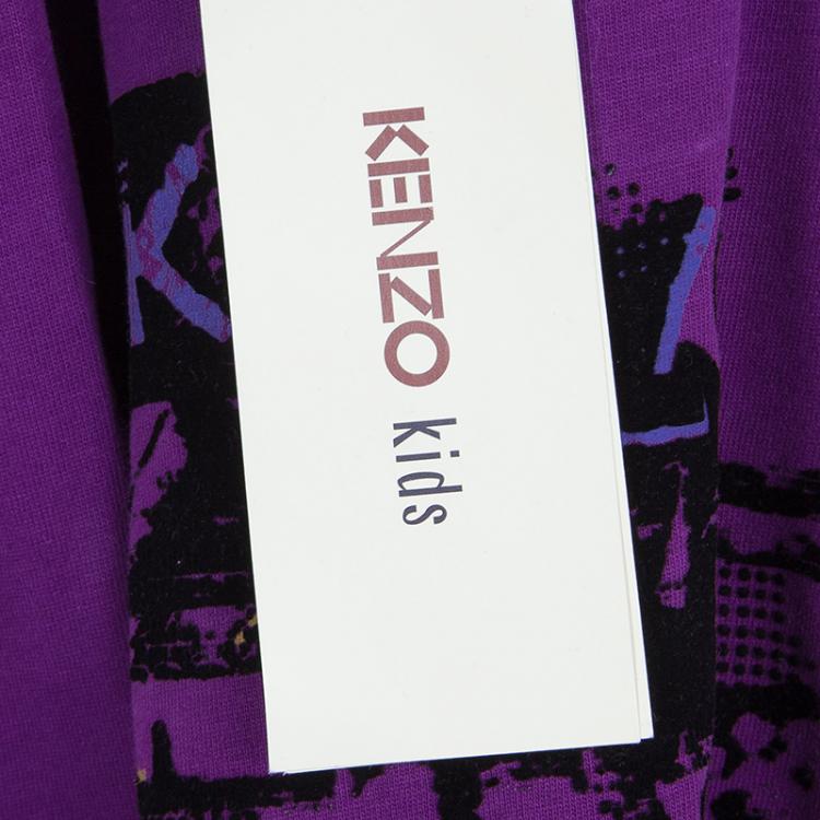 Pre Owned Kenzo Kids Purple Flock Printed Long Sleeve T Shirt 2 Yrs