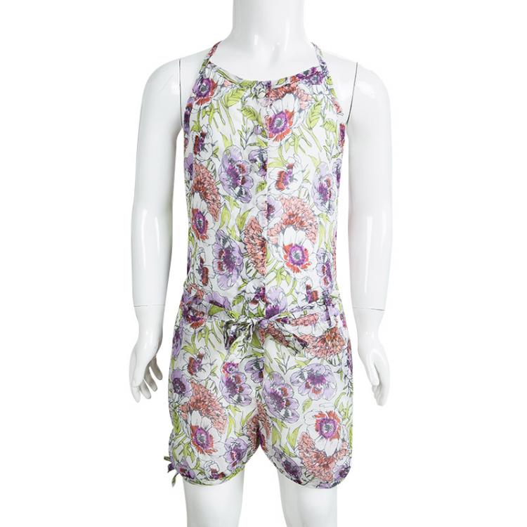 مملوكة مسبقًا Kenzo Kids Multicolor Floral Printed Cotton Belted Playsuit 6 Yrs