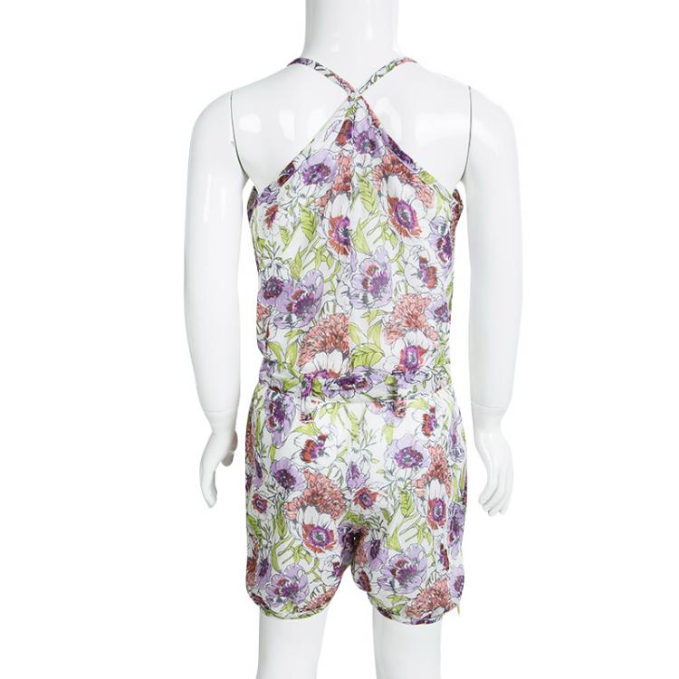 مملوكة مسبقًا Kenzo Kids Multicolor Floral Printed Cotton Belted Playsuit 6 Yrs