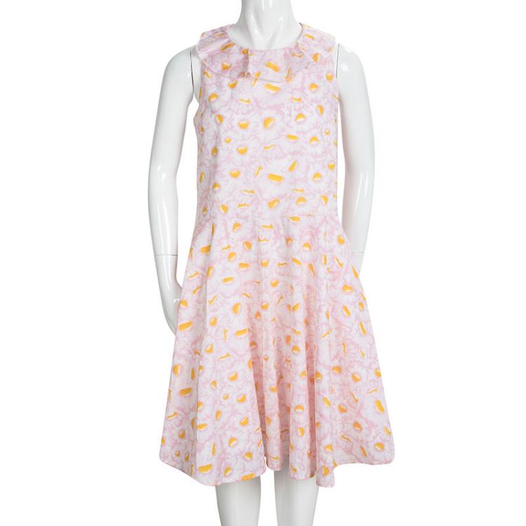 Pre Owned Kenzo Kids Pink Floral Printed Sleeveless Romantic Dress 12 Yrs