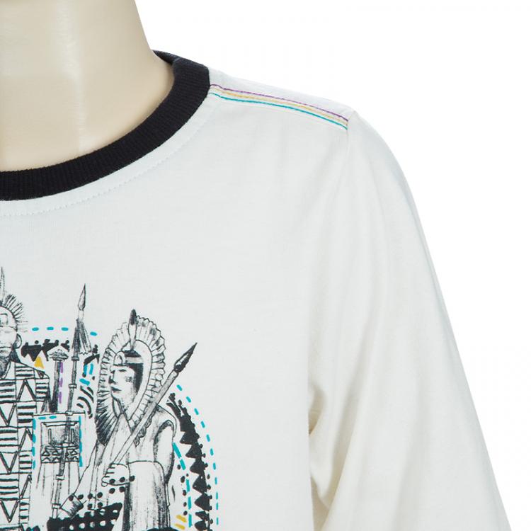 Pre Owned Kenzo Kids Off-White Embroidered Print Detail Long Sleeve Crew Neck T Shirt 8 Yrs