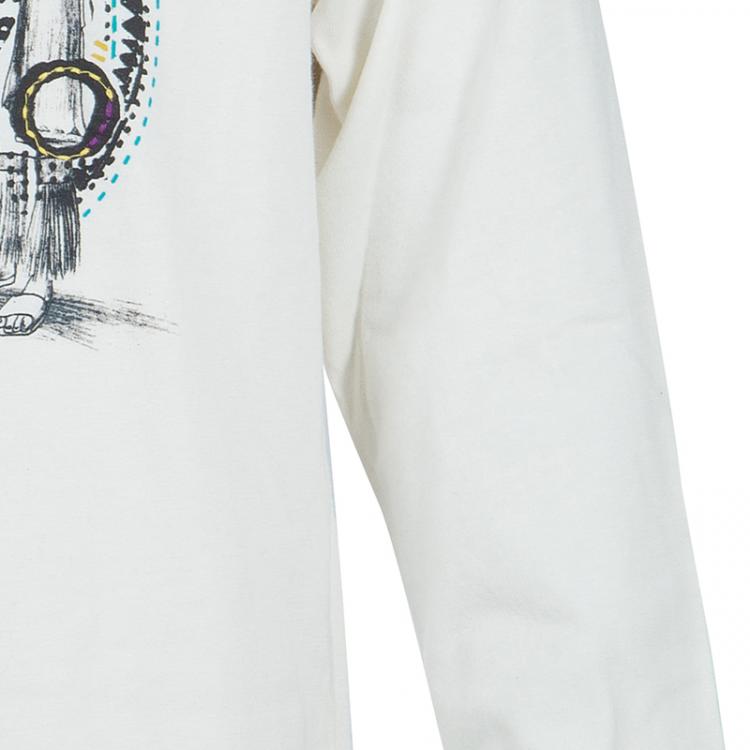 Pre Owned Kenzo Kids Off-White Embroidered Print Detail Long Sleeve Crew Neck T Shirt 8 Yrs