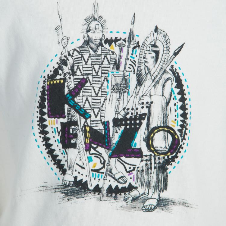 Pre Owned Kenzo Kids Off-White Embroidered Print Detail Long Sleeve Crew Neck T Shirt 8 Yrs