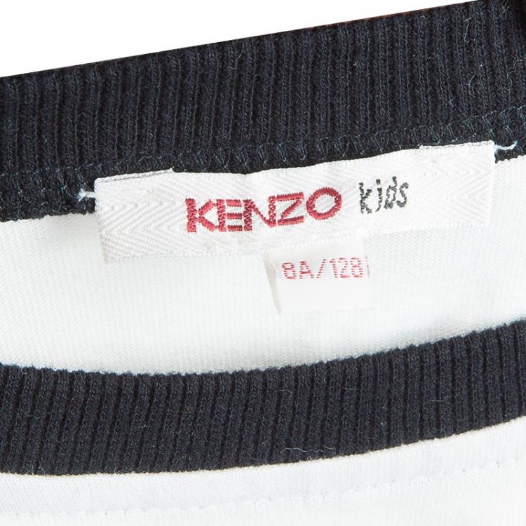Pre Owned Kenzo Kids Off-White Embroidered Print Detail Long Sleeve Crew Neck T Shirt 8 Yrs
