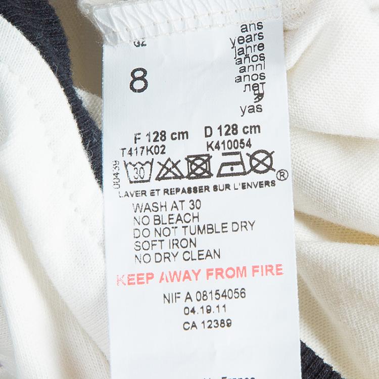 Pre Owned Kenzo Kids Off-White Embroidered Print Detail Long Sleeve Crew Neck T Shirt 8 Yrs