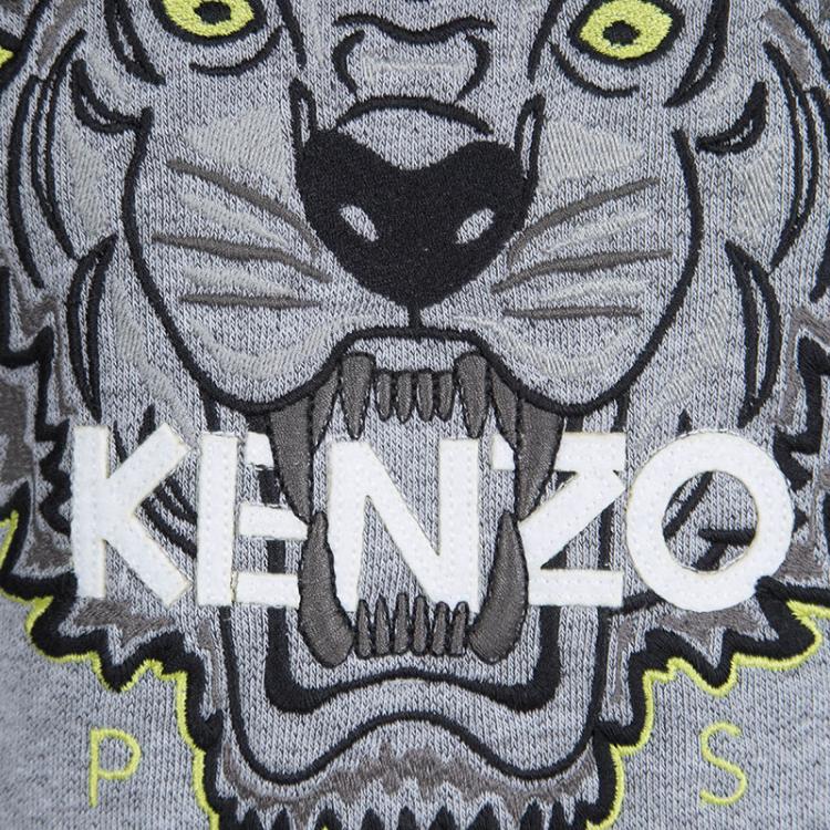 Pre Owned Kenzo Kids Grey Embroidered Tiger Motif Sweatshirt 6 Yrs