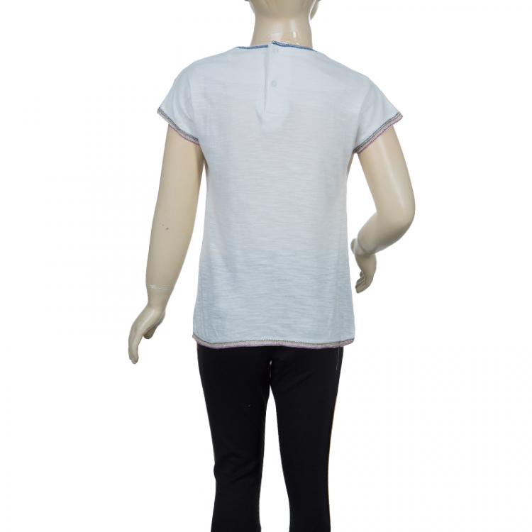 Pre Owned Kenzo Kids White Embroidered Short Sleeve T Shirt 6 Yrs