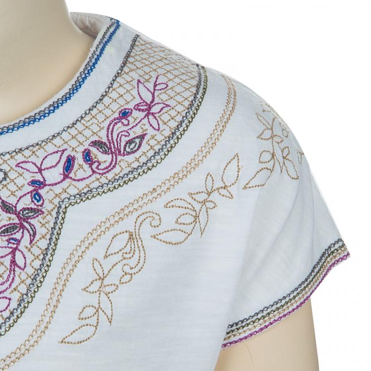 Pre Owned Kenzo Kids White Embroidered Short Sleeve T Shirt 6 Yrs