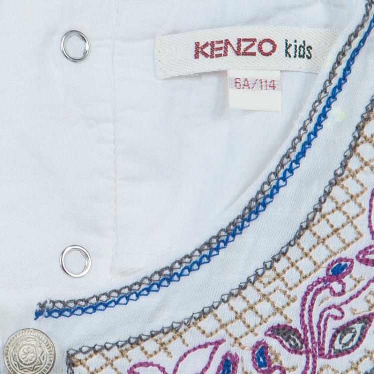 Pre Owned Kenzo Kids White Embroidered Short Sleeve T Shirt 6 Yrs