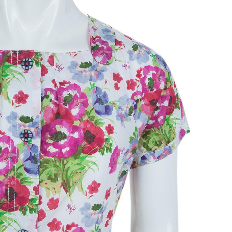 Pre Owned Kenzo Kid's Floral Print Short Sleeve Buttondown Dress 8 Yrs