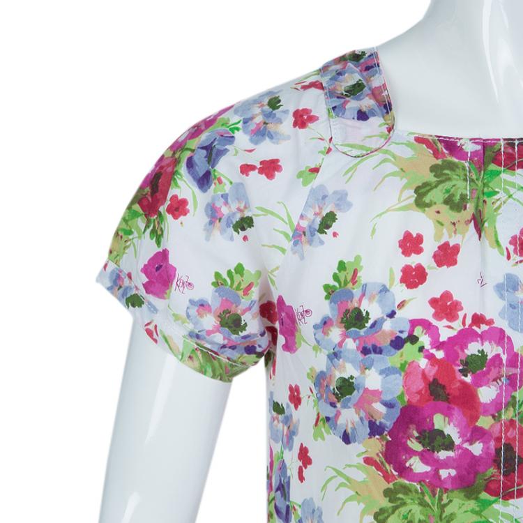 Pre Owned Kenzo Kid's Floral Print Short Sleeve Buttondown Dress 8 Yrs