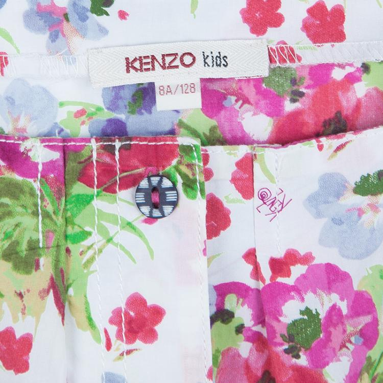 Pre Owned Kenzo Kid's Floral Print Short Sleeve Buttondown Dress 8 Yrs