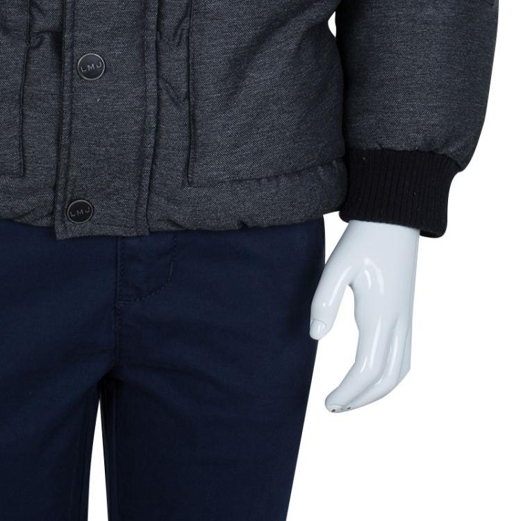 Pre Owned Little Marc Jacobs Grey Leather Patch Detail Quilted Puffer Jacket 6 Yrs