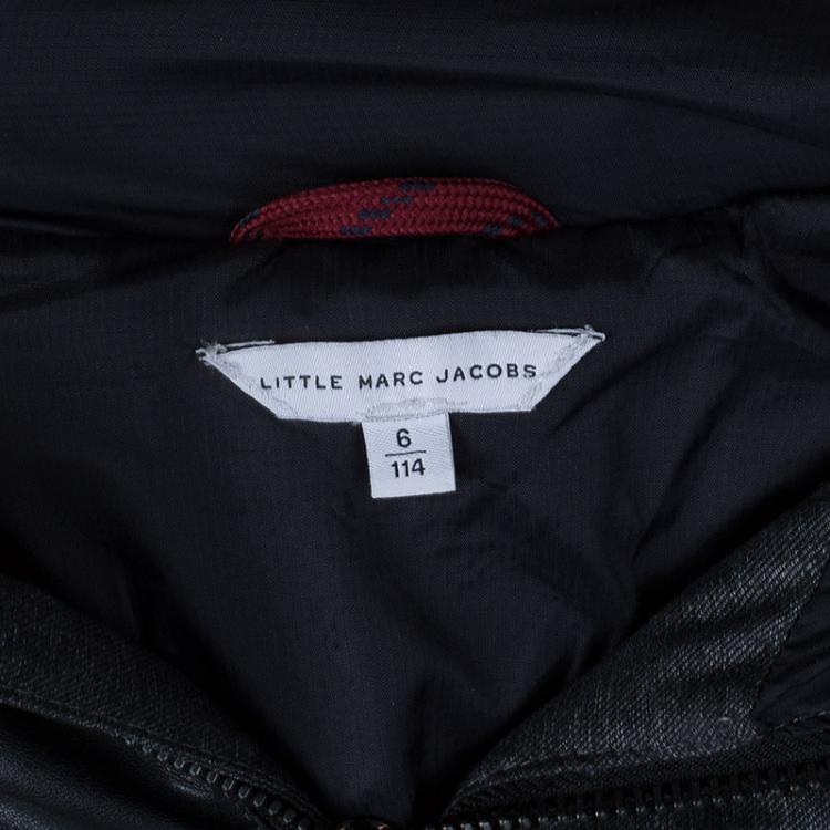 Pre Owned Little Marc Jacobs Grey Leather Patch Detail Quilted Puffer Jacket 6 Yrs