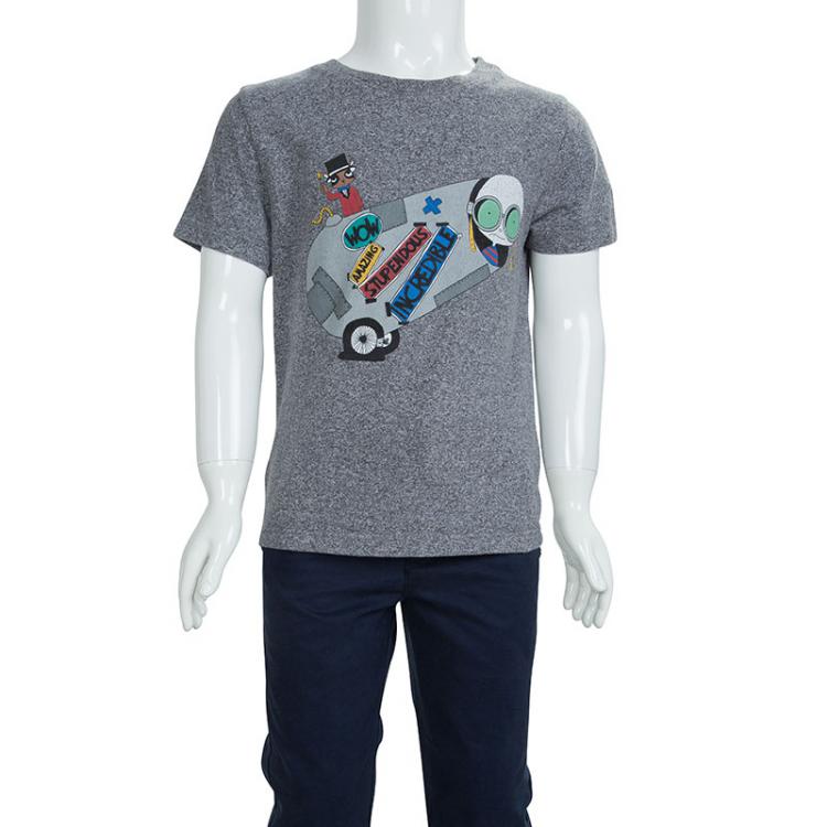Pre Owned Little Marc Jacobs Grey Melange Jersey Graphic Print Crew Neck T-Shirt 6 Yrs