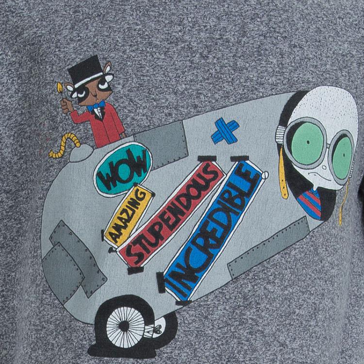 Pre Owned Little Marc Jacobs Grey Melange Jersey Graphic Print Crew Neck T-Shirt 6 Yrs
