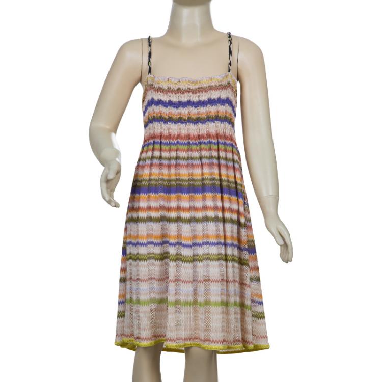 Pre Owned Missoni Multicolor ZigZag Pattern Smocking Detail Knit Dress 8 Yrs