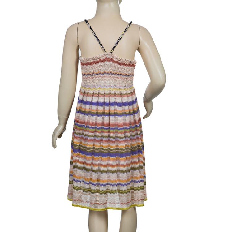 Pre Owned Missoni Multicolor ZigZag Pattern Smocking Detail Knit Dress 8 Yrs