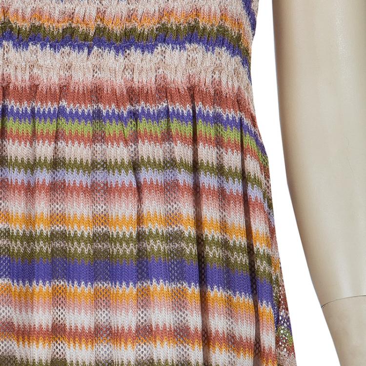 Pre Owned Missoni Multicolor ZigZag Pattern Smocking Detail Knit Dress 8 Yrs
