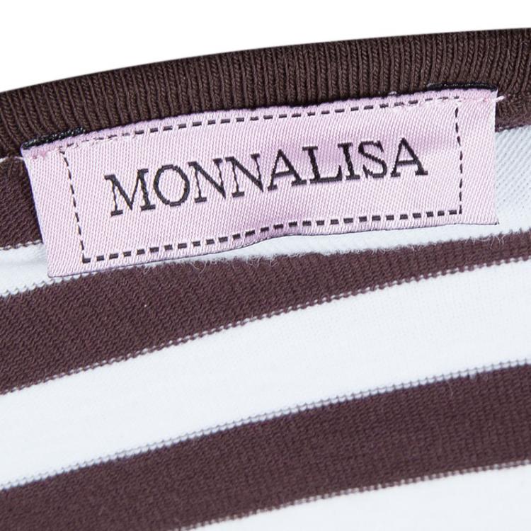 Pre Owned Monnalisa White Striped Donald and Daisy Duck Print Embellished Sleeveless T-Shirt 10 Yrs