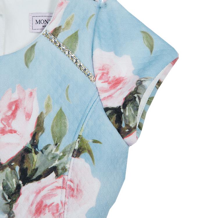 Pre Owned Monnalisa Blue Floral Print Short Sleeve Dress 5 years
