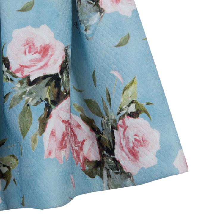 Pre Owned Monnalisa Blue Floral Print Short Sleeve Dress 5 years
