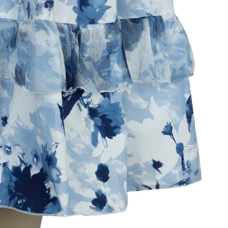Pre Owned Monnalisa Blue Floral Printed Sleeveless Tiered Dress 8 Yrs