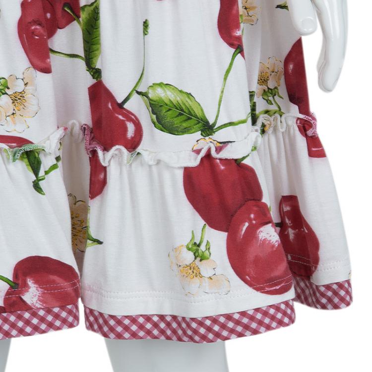 Pre Owned Monnalisa White Cherry Print Jersey Sleeveless Tiered Dress 5 Yrs