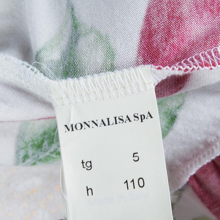 Pre Owned Monnalisa White Cherry Print Jersey Sleeveless Tiered Dress 5 Yrs