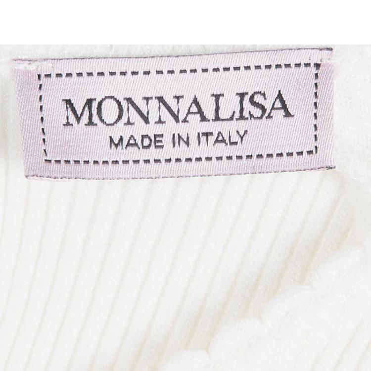 Pre Owned Monnalisa Cream Knit Floral Tulle Bottom Long Sleeve Dress 12 Yrs