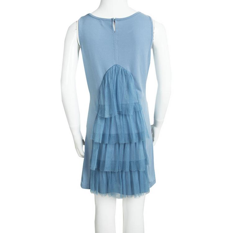Pre Owned Monnalisa Pastel Blue Ruffle Back Detail Sleeveless Dress 10 Yrs