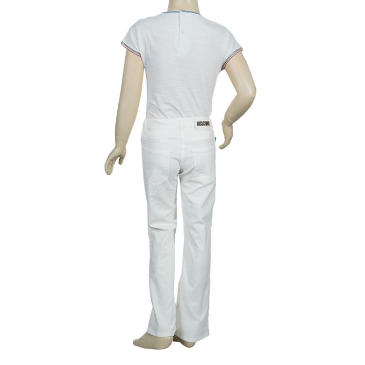 Pre Owned Moschino Bambino White Heart Applique Denim Jeans 6 Yrs