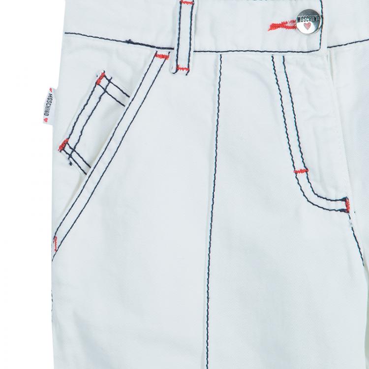 مملوكة مسبقًا Moschino Junior White Contrast Topstitch Detail Denim Jeans 6/7 Yrs
