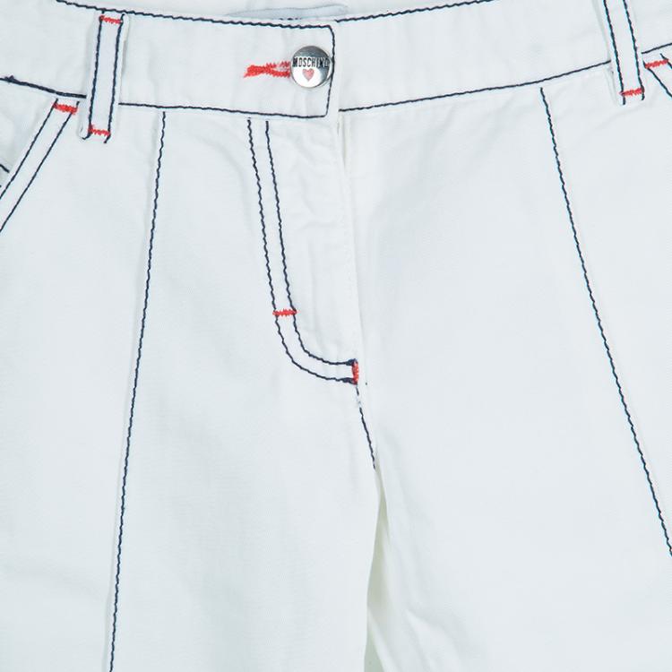 مملوكة مسبقًا Moschino Junior White Contrast Topstitch Detail Denim Jeans 6/7 Yrs