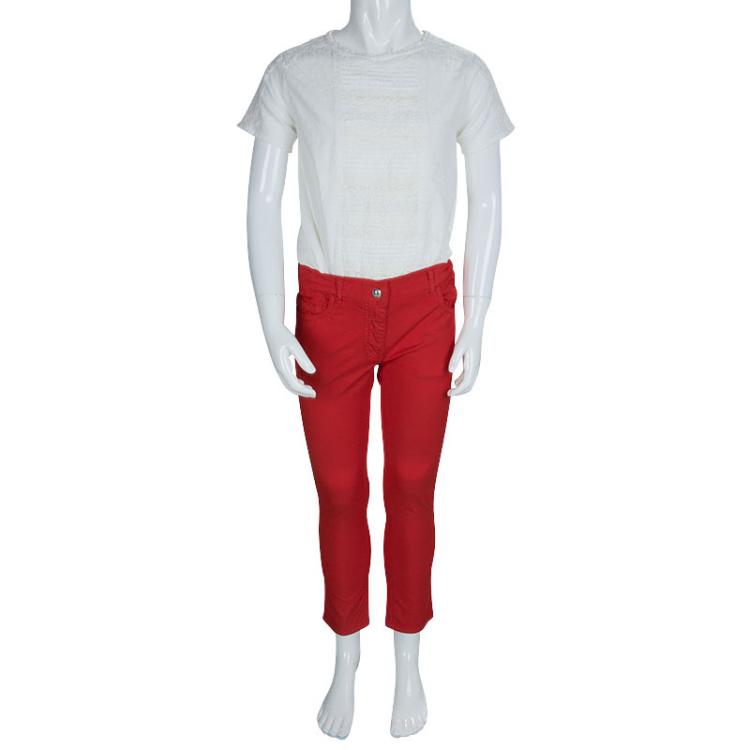 Pre Owned Moschino Kids Red Cotton Trousers 6 Yrs