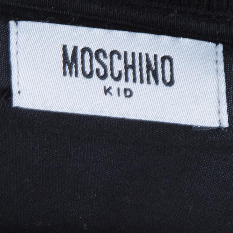 Pre Owned Moschino Kid Black Printed Crew Neck T-Shirt 8 Yrs