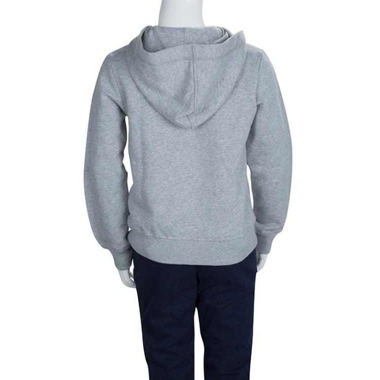 Pre Owned Moschino Kid Grey Zip Front Hooded Sweatshirt 8 Yrs