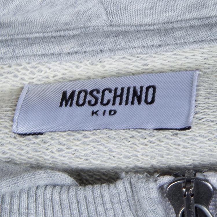 Pre Owned Moschino Kid Grey Zip Front Hooded Sweatshirt 8 Yrs