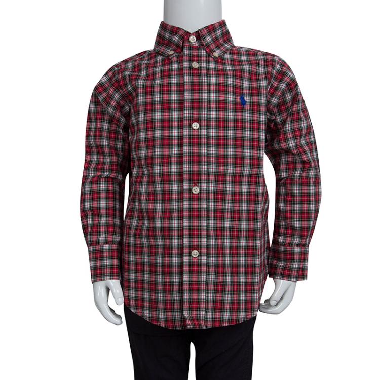مملوكة مسبقًا Ralph Lauren Red Checked Long Sleeve Buttondown Cotton Shirt 2 Yrs