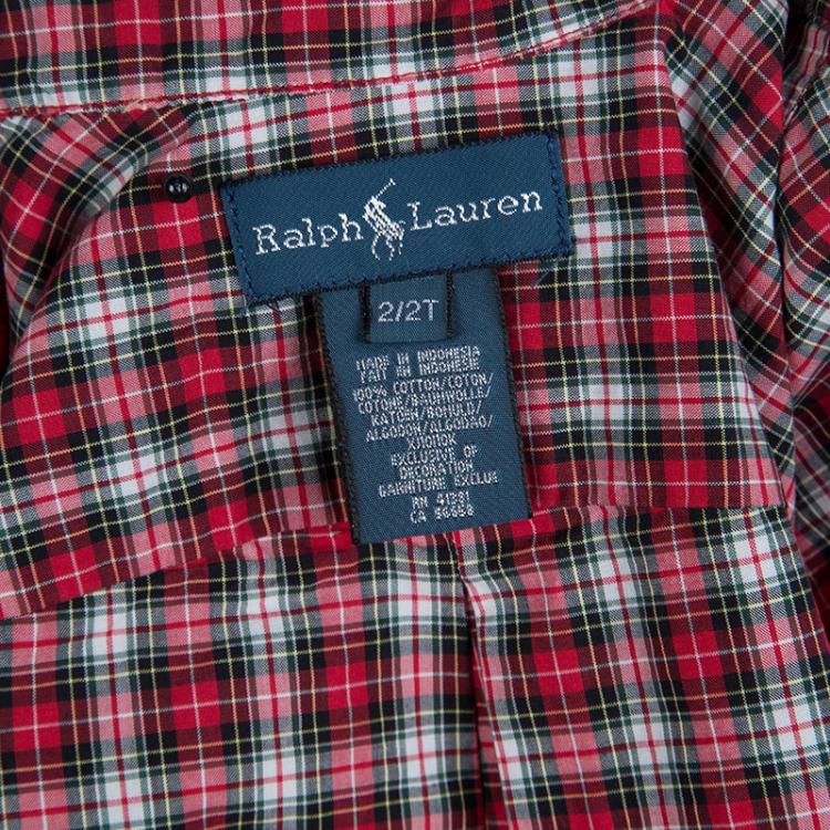 مملوكة مسبقًا Ralph Lauren Red Checked Long Sleeve Buttondown Cotton Shirt 2 Yrs