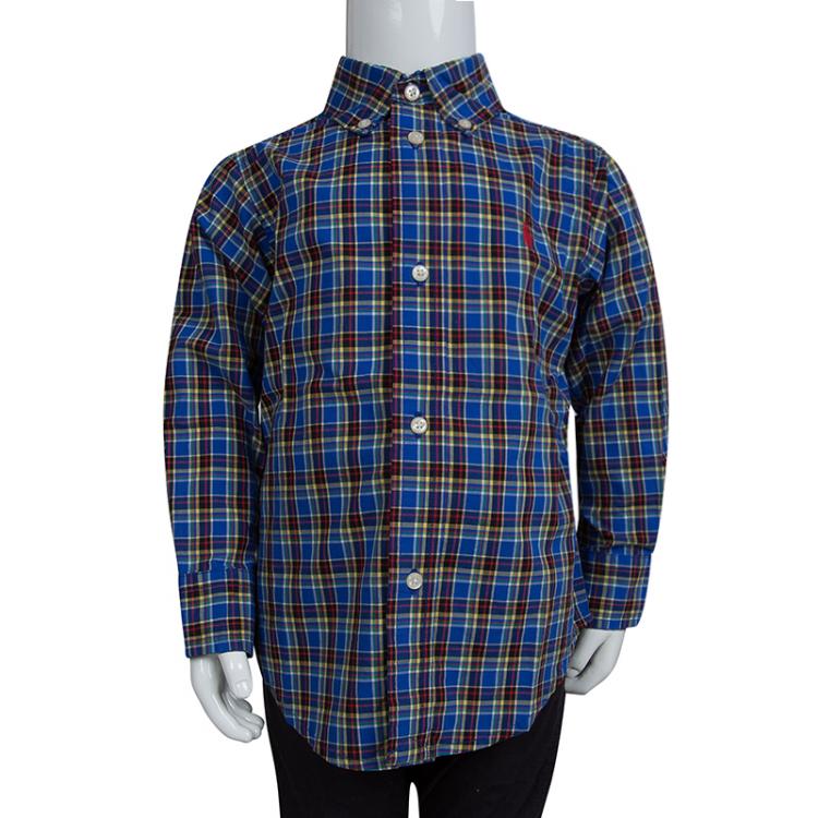 Pre Owned Ralph Lauren Blue Checked Cotton Long Sleeve Buttondown Shirt 2 Yrs