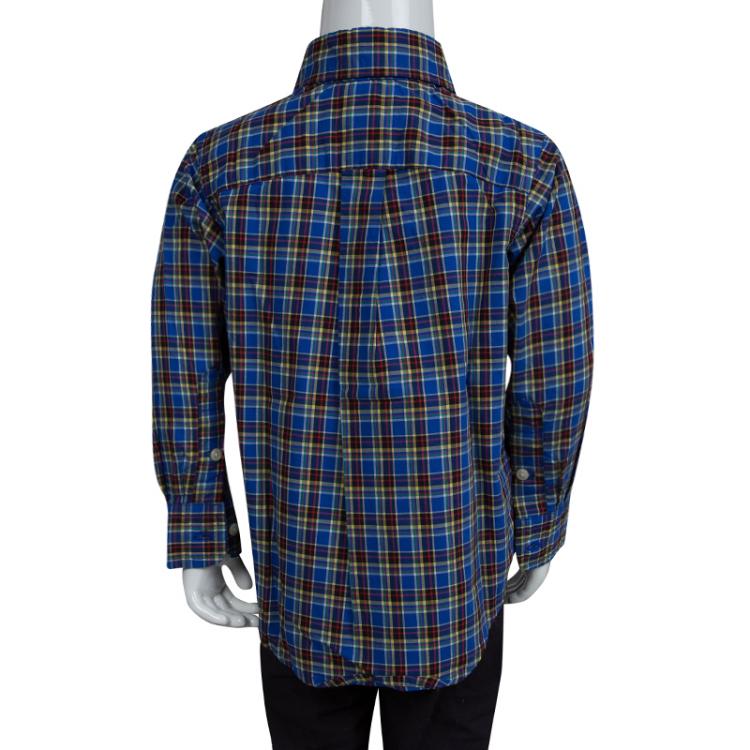 Pre Owned Ralph Lauren Blue Checked Cotton Long Sleeve Buttondown Shirt 2 Yrs