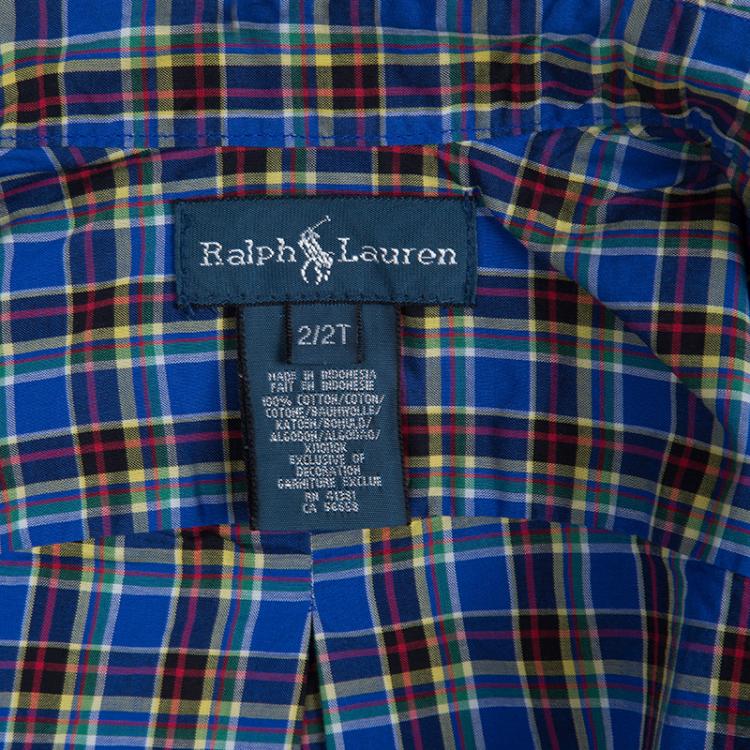 Pre Owned Ralph Lauren Blue Checked Cotton Long Sleeve Buttondown Shirt 2 Yrs