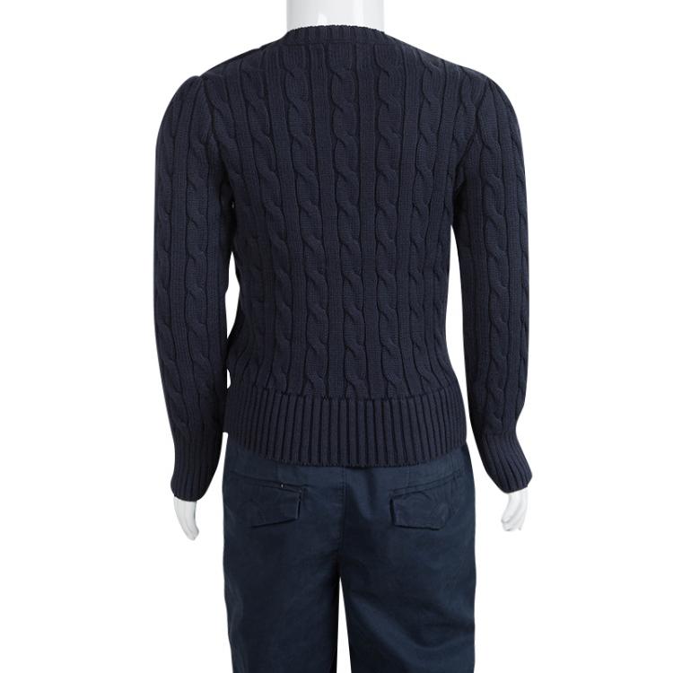 Pre Owned Polo By Ralph Lauren Navy Blue Cable Knit Sweater 5 Yrs